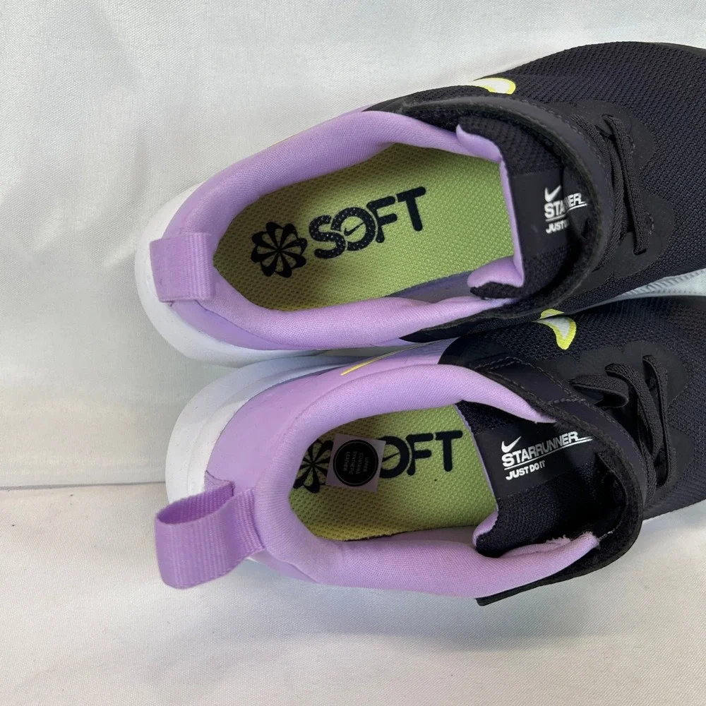 Nike Star Runner 3 Kids Size 2Y Black Purple Lemon Venom DA2777-500 Sneaker